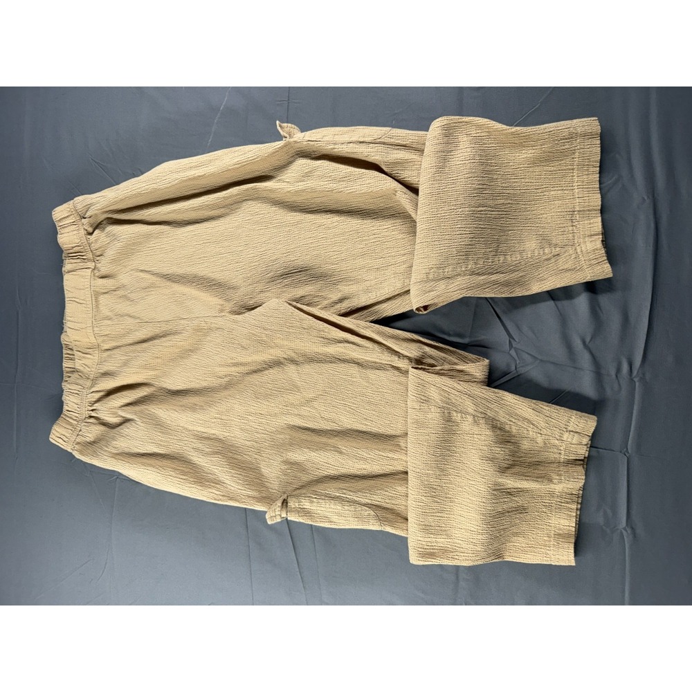 White Stag Womens 2X Wide Leg Crop Pants Beige Textured Pull On Boho Cotton